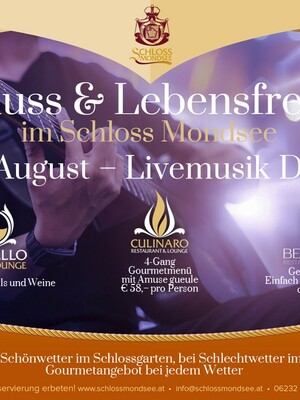 GENUSS & LEBENSFREUDE im Schloss Mondsee mit Livemusik im Schlossgarten